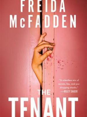 Freida McFadden, hand twisting small doorknob red cast light, the Tenant